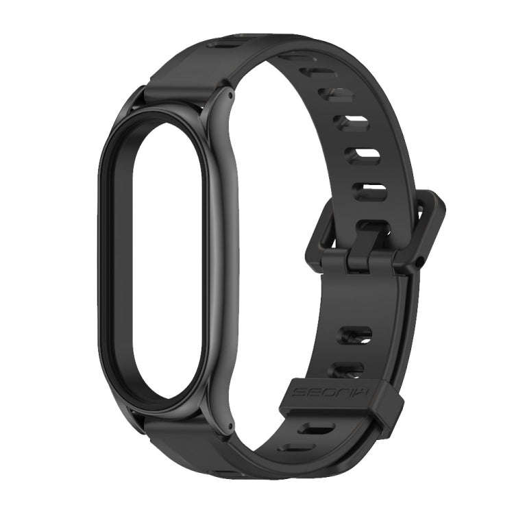 For Xiaomi Mi Band 8 Mijobs Plus Case Flat Hole Silicone Watch Band(Black)