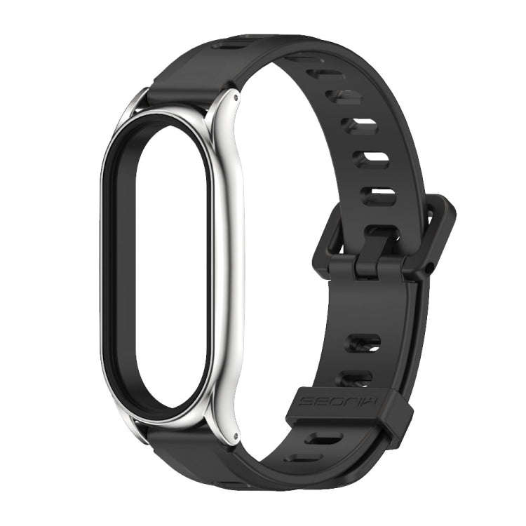 For Xiaomi Mi Band 8 Mijobs Plus Case Flat Hole Silicone Watch Band(Black Silver)