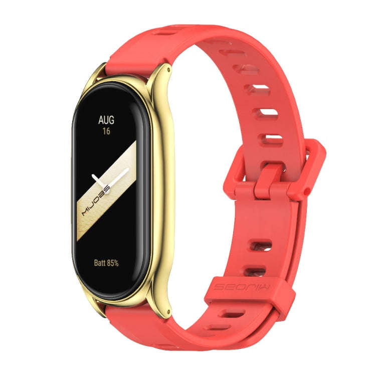 For Xiaomi Mi Band 8 Mijobs Plus Case Flat Hole Silicone Watch Band(Red Gold)