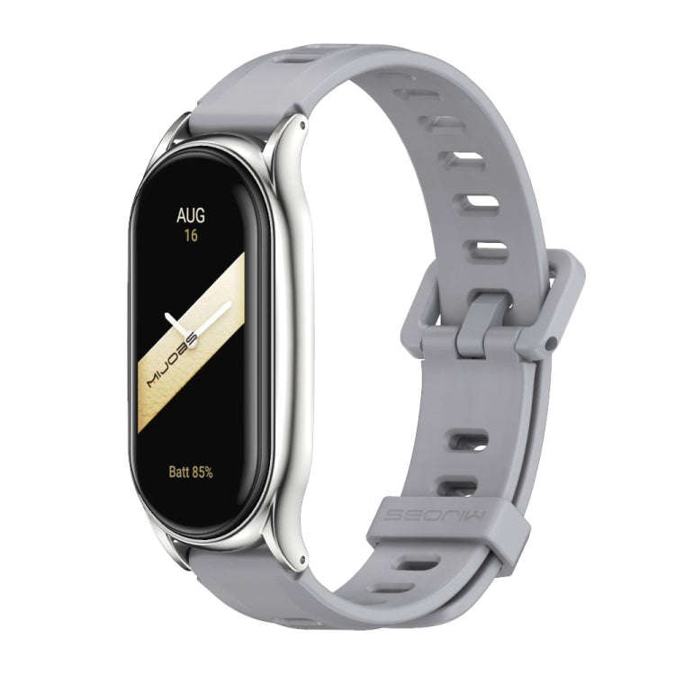 For Xiaomi Mi Band 8 Mijobs Plus Case Flat Hole Silicone Watch Band(Grey Silver)