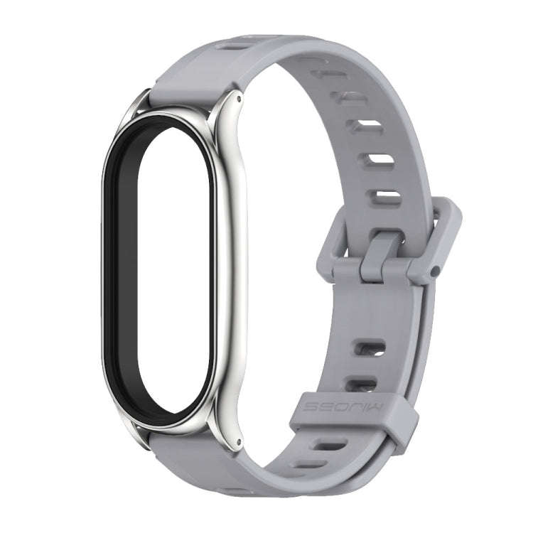 For Xiaomi Mi Band 8 Mijobs Plus Case Flat Hole Silicone Watch Band(Grey Silver)
