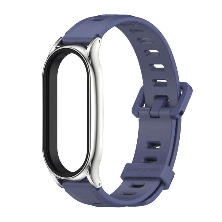 For Xiaomi Mi Band 8 Mijobs Plus Case Flat Hole Silicone Watch Band(Blue Silver)