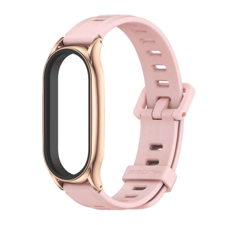 For Xiaomi Mi Band 8 Mijobs Plus Case Flat Hole Silicone Watch Band(Pink Rose Gold)