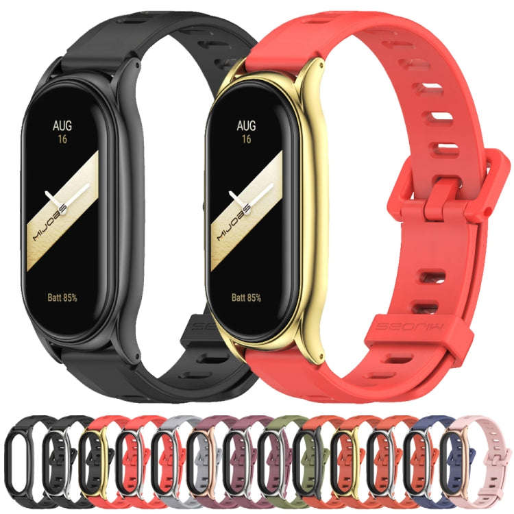 For Xiaomi Mi Band 8 Mijobs Plus Case Flat Hole Silicone Watch Band(Wine Red Rose Gold)