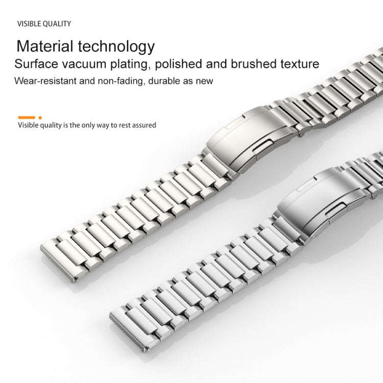 22mm Three Strains Vertical Riser Turtle Buckle Titanium Metal Watch Band(Silver)