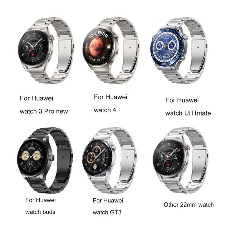 22mm Three Strains Jump Buckle Titanium Metal Watch Band(Black)
