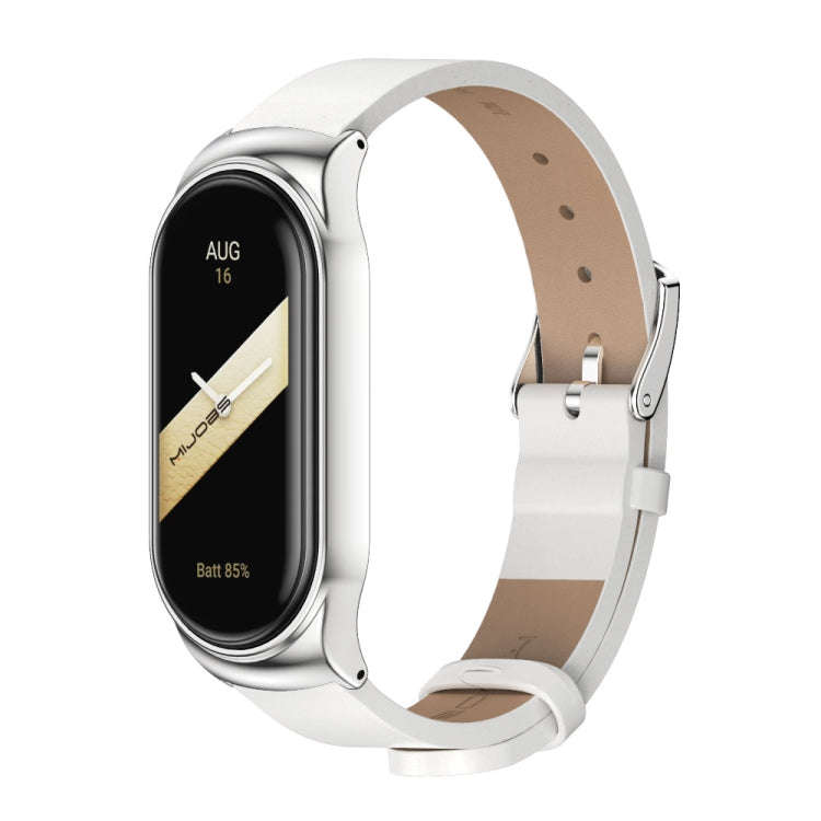 For Xiaomi Mi Band 8 Mijobs CS Case Microfiber PU Leather Watch Band(White Silver)