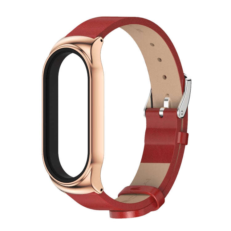 For Xiaomi Mi Band 8 Mijobs CS Case Microfiber PU Leather Watch Band(Red Rose Gold)