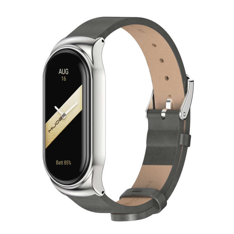 For Xiaomi Mi Band 8 Mijobs CS Case Microfiber PU Leather Watch Band(Grey Silver)