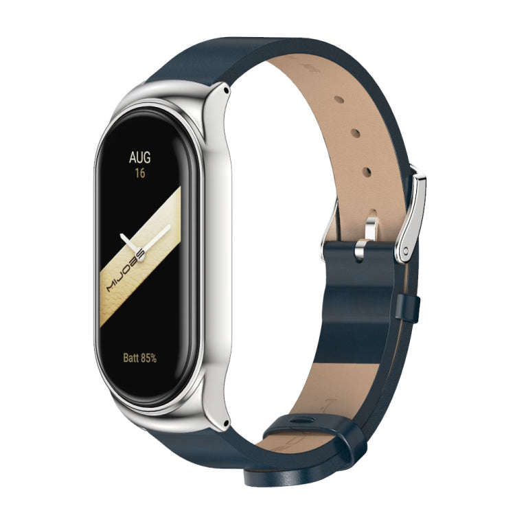 For Xiaomi Mi Band 8 Mijobs CS Case Microfiber PU Leather Watch Band(Blue Silver)