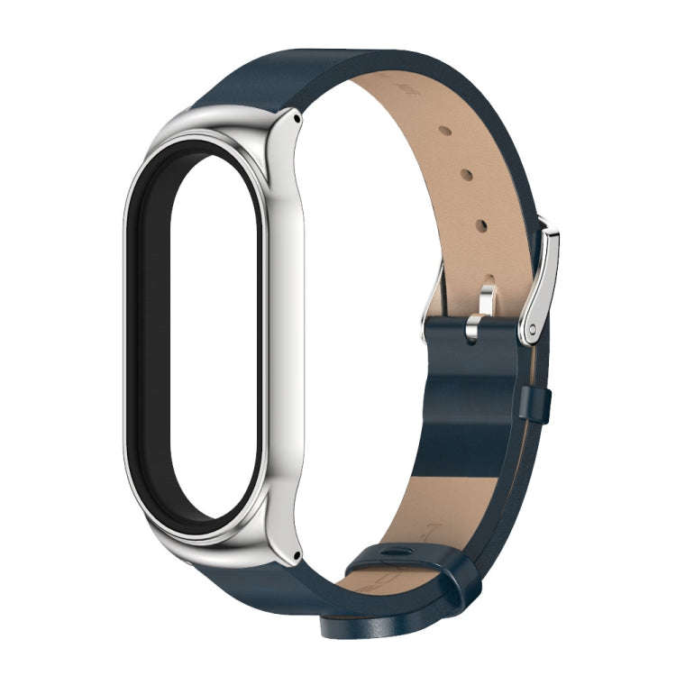 For Xiaomi Mi Band 8 Mijobs CS Case Microfiber PU Leather Watch Band(Blue Silver)