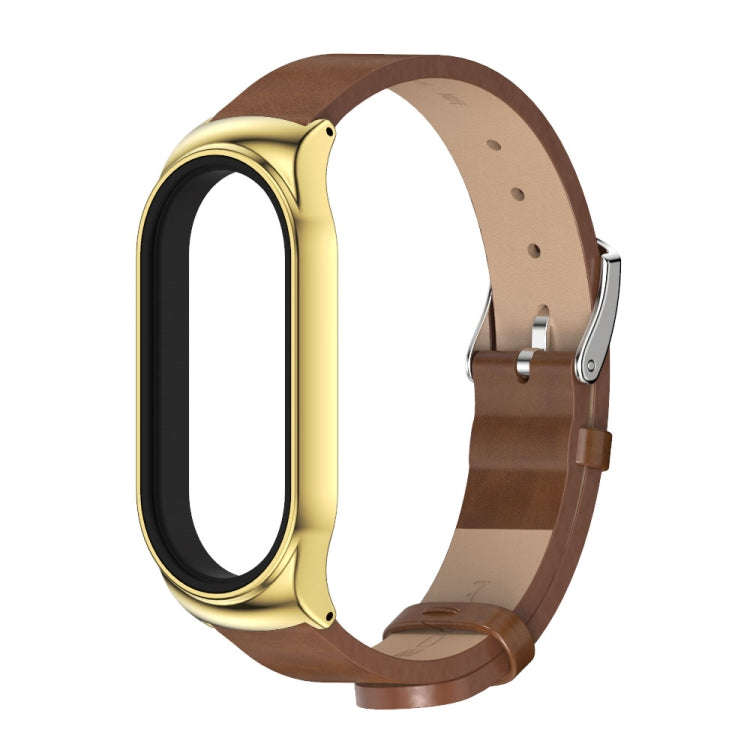 For Xiaomi Mi Band 8 Mijobs CS Case Microfiber PU Leather Watch Band(Brown Gold)