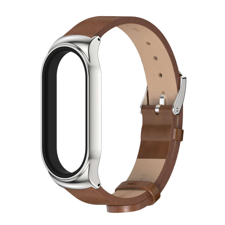 For Xiaomi Mi Band 8 Mijobs CS Case Microfiber PU Leather Watch Band(Brown Silver)