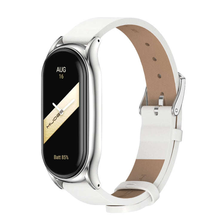 For Xiaomi Mi Band 8 Mijobs Plus Case Microfiber PU Leather Watch Band(White Silver)