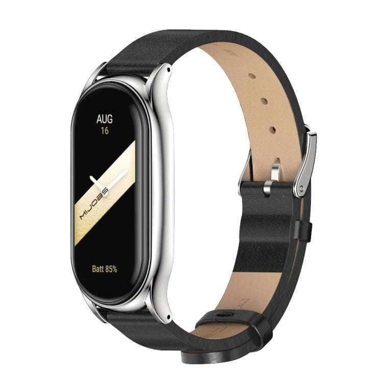 For Xiaomi Mi Band 8 Mijobs Plus Case Microfiber PU Leather Watch Band(Black Silver)