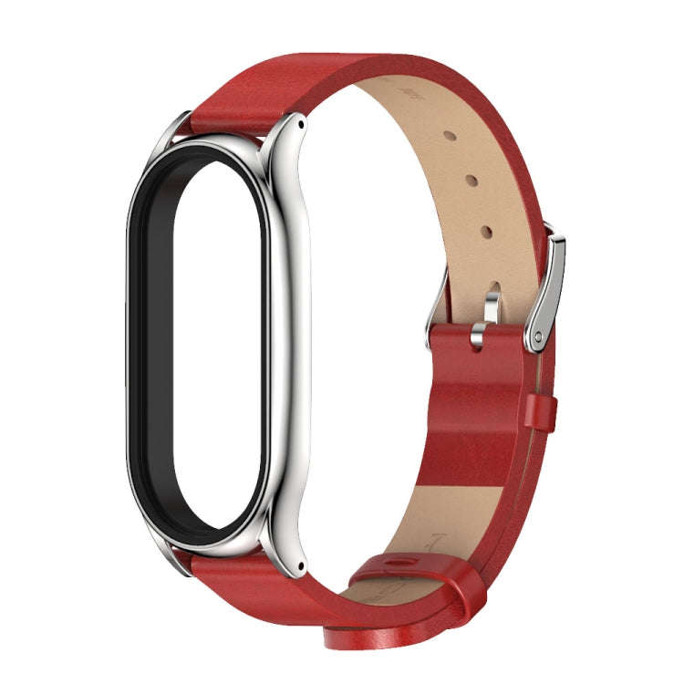 For Xiaomi Mi Band 8 Mijobs Plus Case Microfiber PU Leather Watch Band(Red Silver)