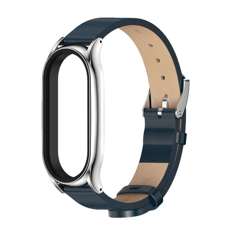 For Xiaomi Mi Band 8 Mijobs Plus Case Microfiber PU Leather Watch Band(Blue Silver)