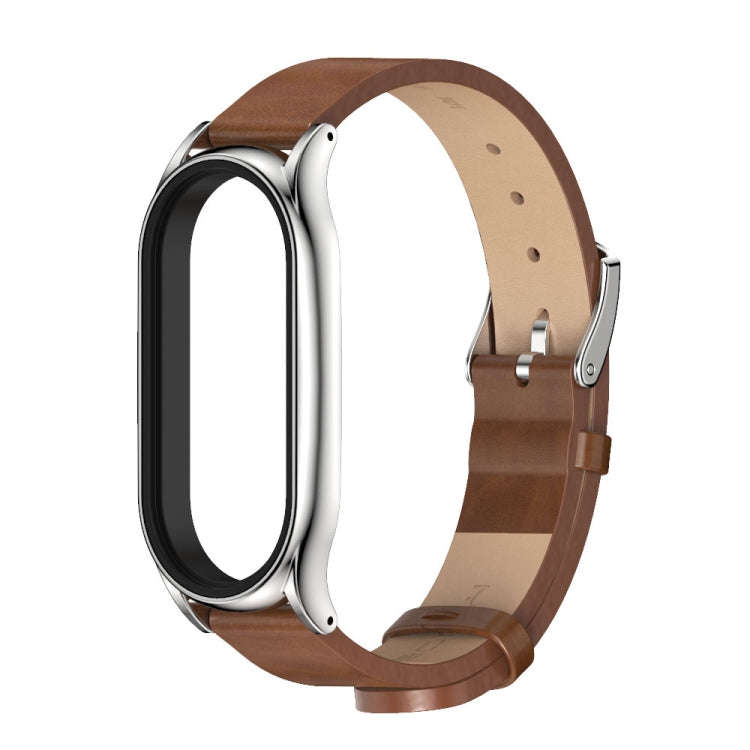 For Xiaomi Mi Band 8 Mijobs Plus Case Microfiber PU Leather Watch Band(Brown Silver)