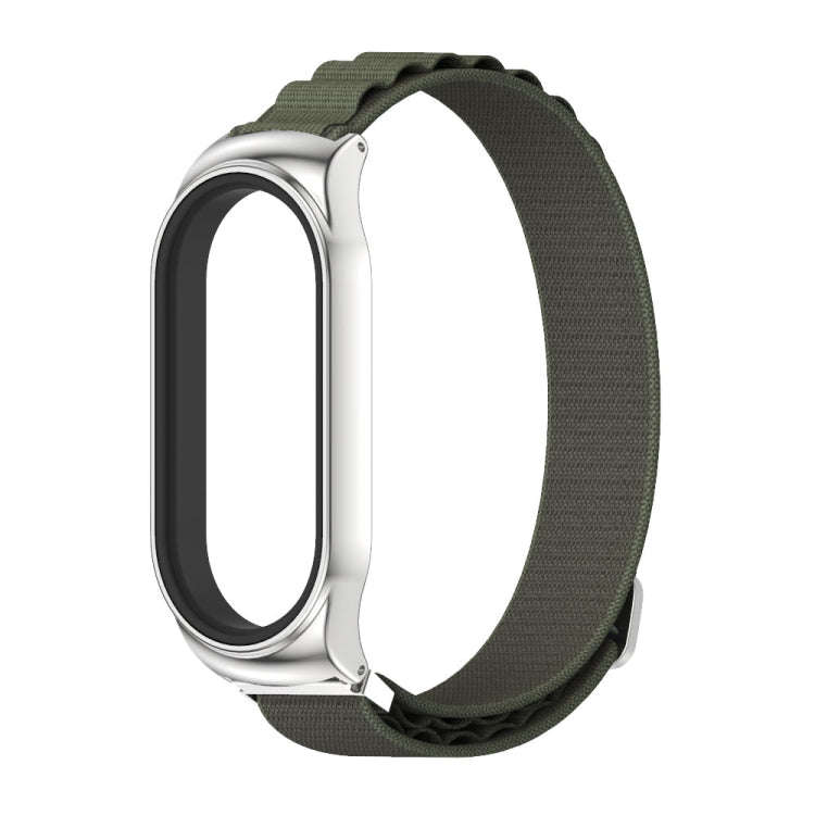For Xiaomi Mi Band 8 Mijobs CS Case Nylon Breathable Watch Band(Army Green Silver)