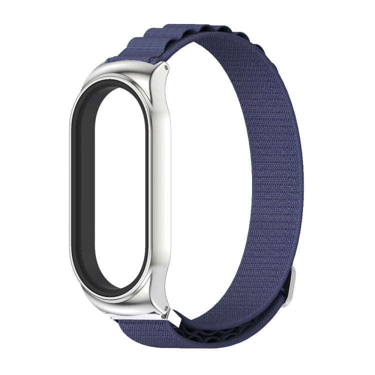 For Xiaomi Mi Band 8 Mijobs CS Case Nylon Breathable Watch Band(Midnight Blue Silver)