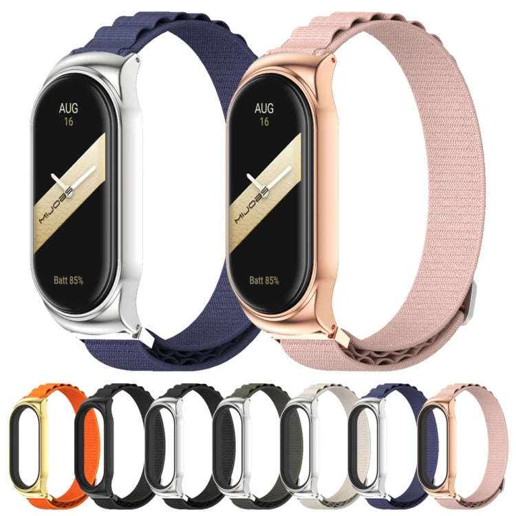For Xiaomi Mi Band 8 Mijobs CS Case Nylon Breathable Watch Band(Midnight Blue Silver)