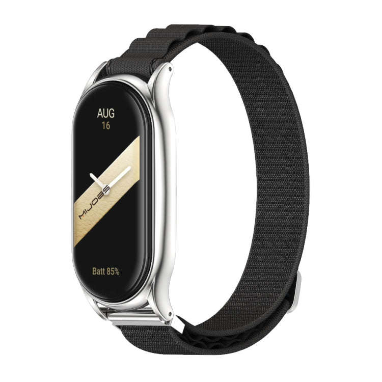For Xiaomi Mi Band 8 Mijobs Plus Case Nylon Breathable Watch Band(Black Silver)