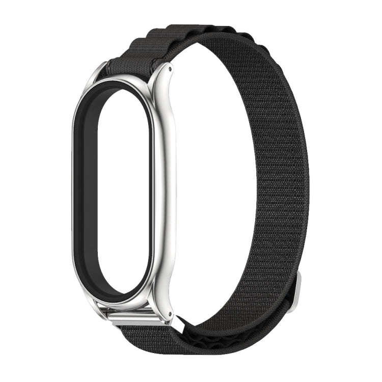 For Xiaomi Mi Band 8 Mijobs Plus Case Nylon Breathable Watch Band(Black Silver)