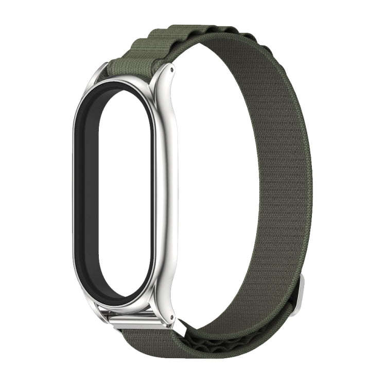 For Xiaomi Mi Band 8 Mijobs Plus Case Nylon Breathable Watch Band(Army Green Silver)