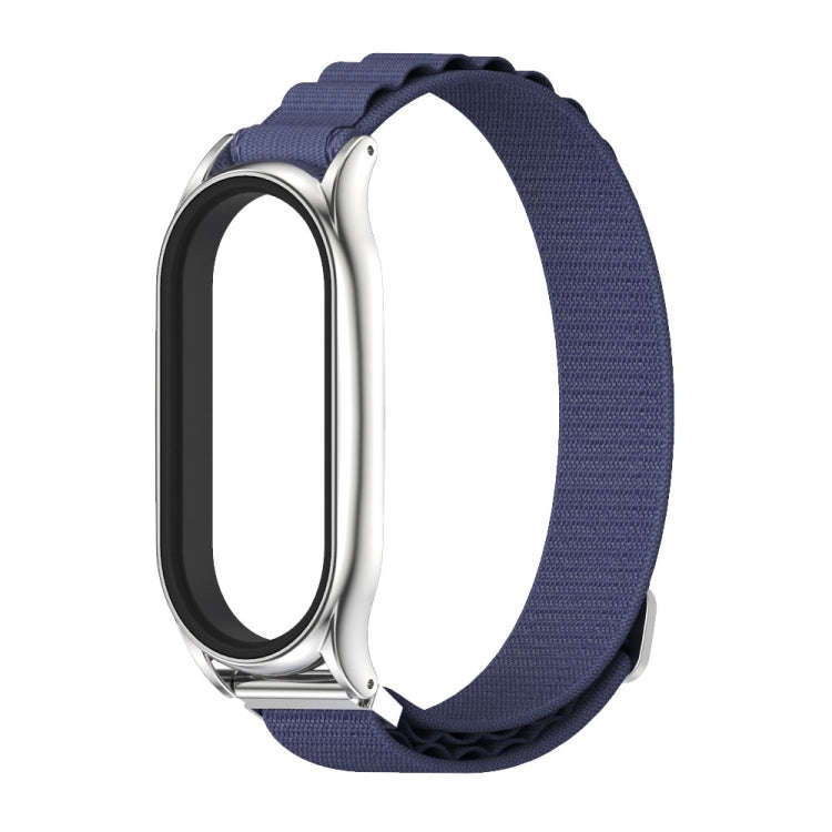 For Xiaomi Mi Band 8 Mijobs Plus Case Nylon Breathable Watch Band(Midnight Blue Silver)