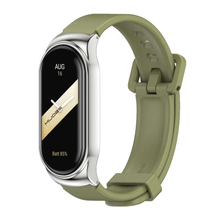For Xiaomi Mi Band 8 Mijobs CS Case Silicone Watch Band(Army Green Silver)