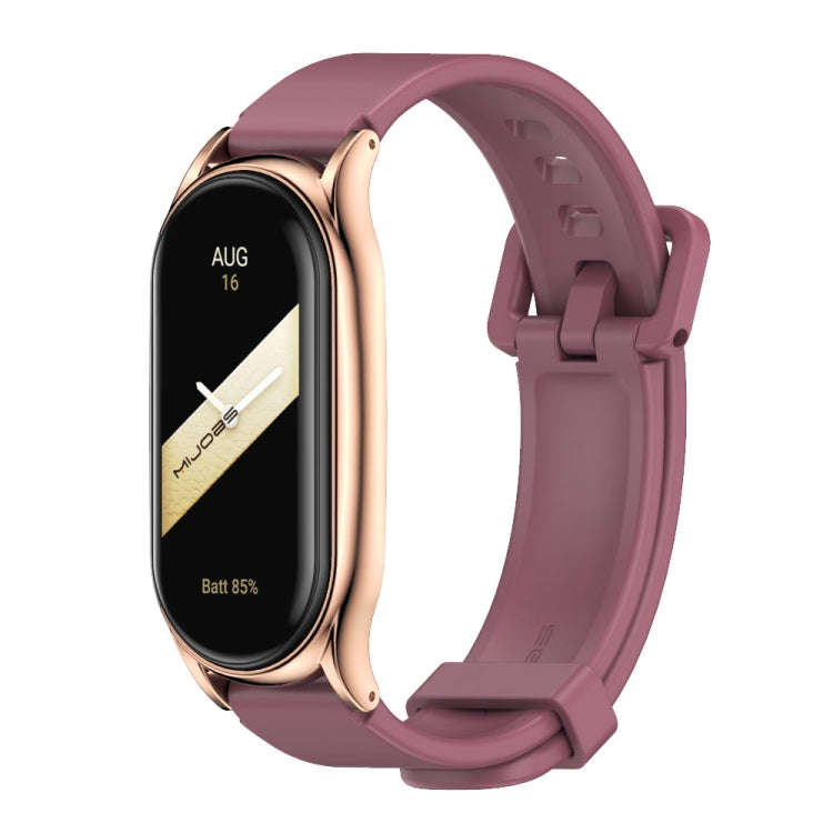 For Xiaomi Mi Band 8 Mijobs Plus Case Silicone Watch Band(Wine Red Rose Gold)
