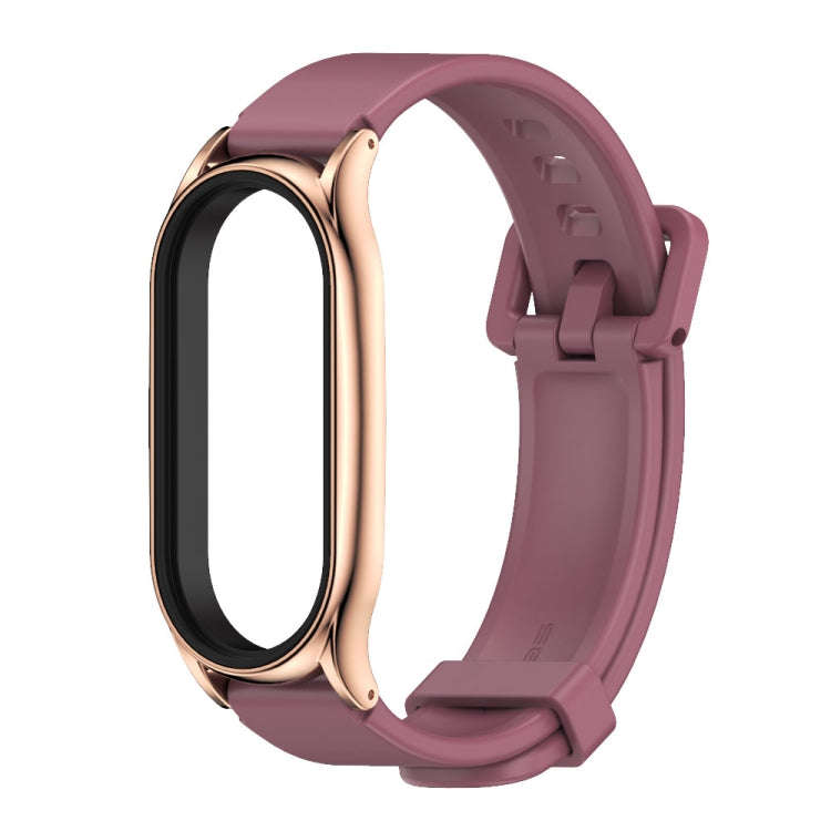 For Xiaomi Mi Band 8 Mijobs Plus Case Silicone Watch Band(Wine Red Rose Gold)