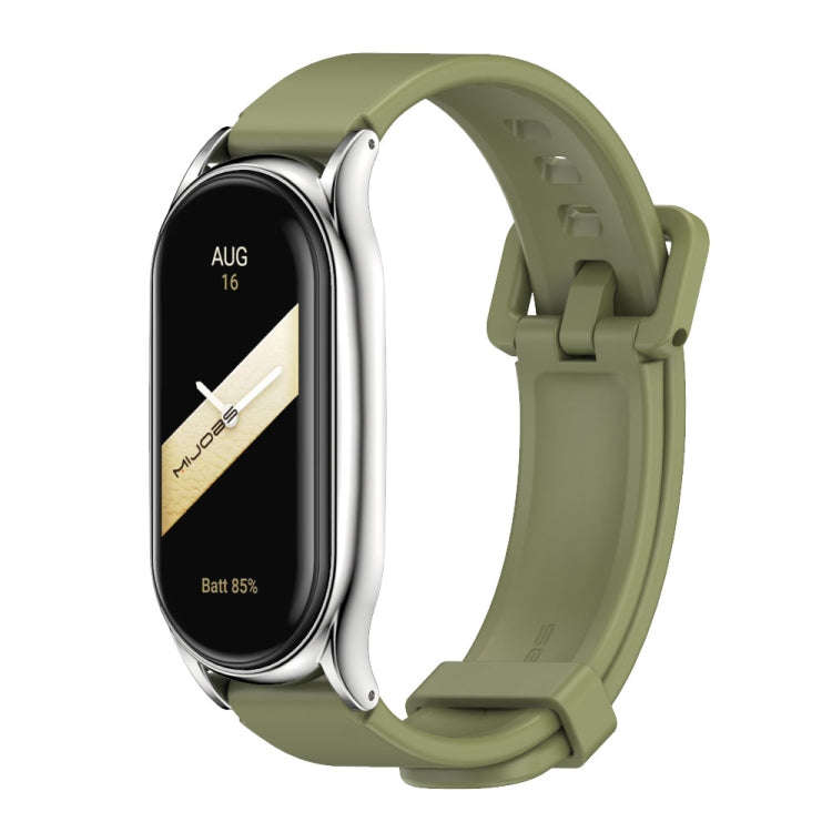 For Xiaomi Mi Band 8 Mijobs Plus Case Silicone Watch Band(Army Green Silver)