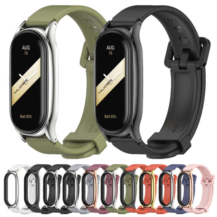 For Xiaomi Mi Band 8 Mijobs Plus Case Silicone Watch Band(Black Silver)