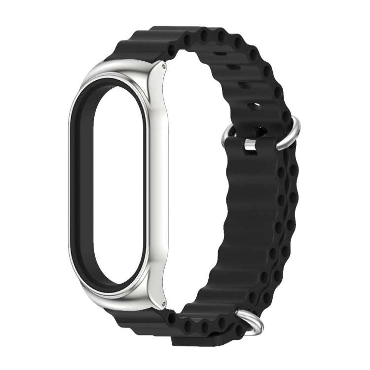 For Xiaomi Mi Band 8 Mijobs CS Case Marine Silicone Breathable Watch Band(Black Silver)