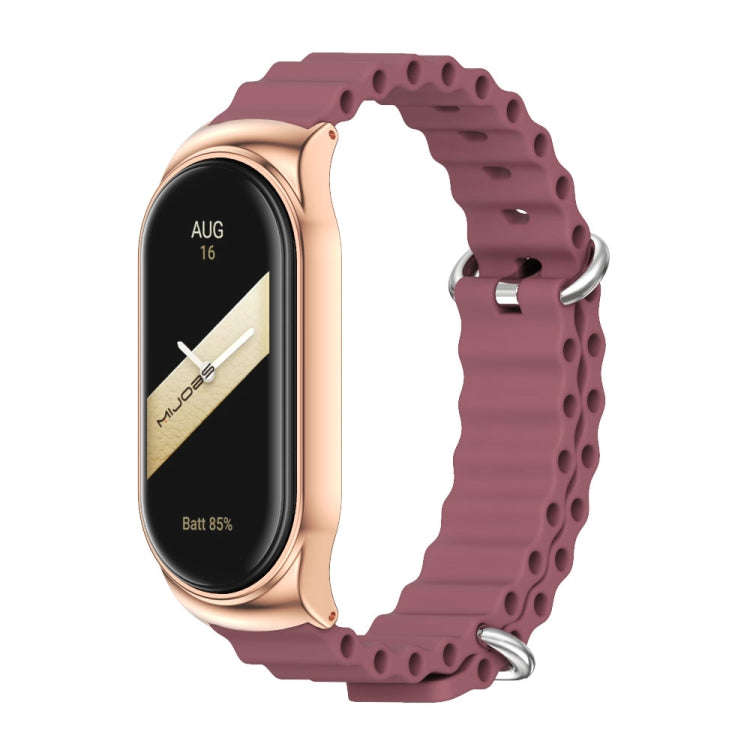 For Xiaomi Mi Band 8 Mijobs CS Case Marine Silicone Breathable Watch Band(Wine Red Rose Gold)