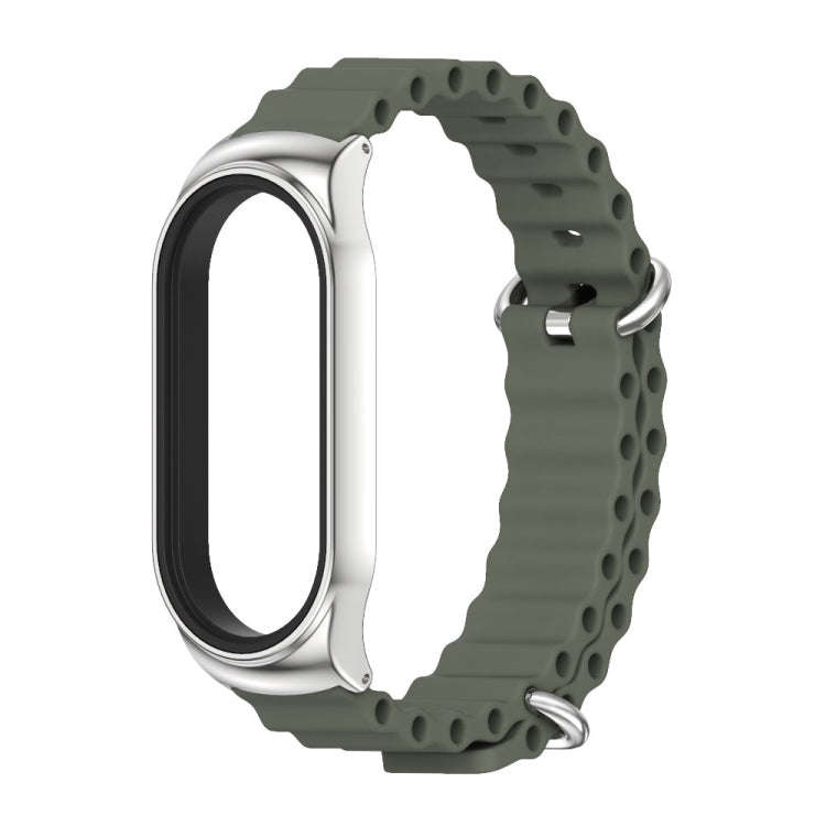 For Xiaomi Mi Band 8 Mijobs CS Case Marine Silicone Breathable Watch Band(Khaki Green Silver)