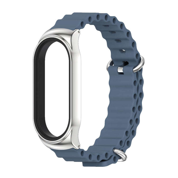 For Xiaomi Mi Band 8 Mijobs CS Case Marine Silicone Breathable Watch Band(Space Blue Silver)