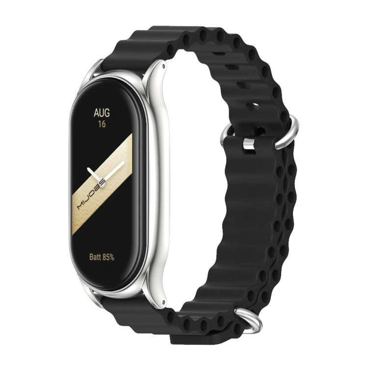 For Xiaomi Mi Band 8 Mijobs Plus Case Marine Silicone Breathable Watch Band(Black Silver)