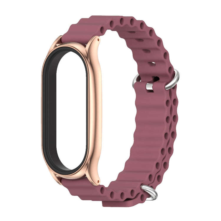 For Xiaomi Mi Band 8 Mijobs Plus Case Marine Silicone Breathable Watch Band(Wine Red Rose Gold)