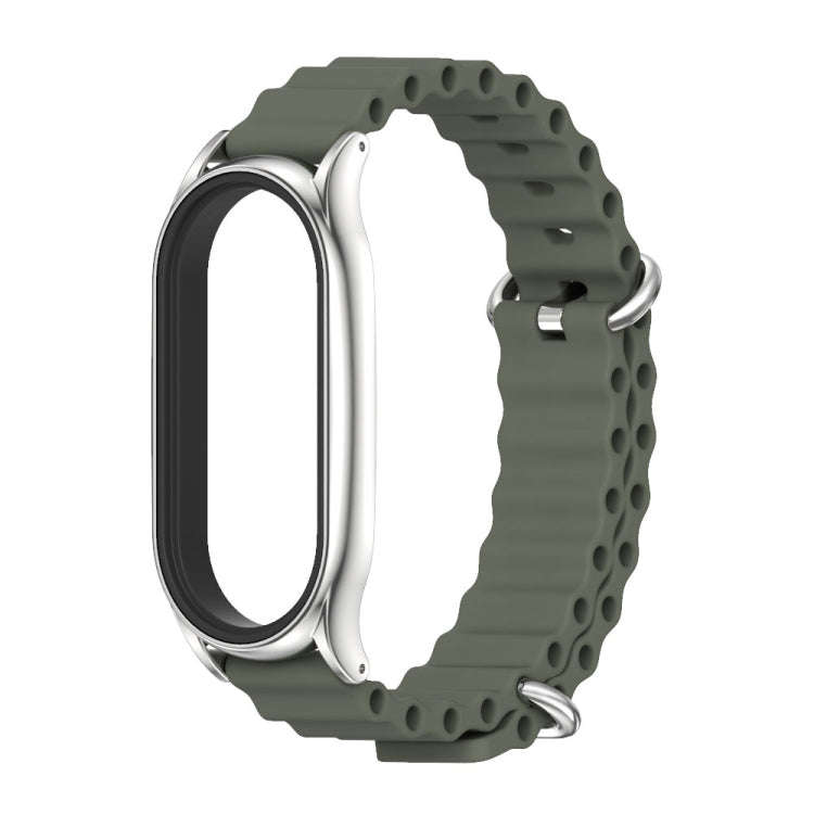 For Xiaomi Mi Band 8 Mijobs Plus Case Marine Silicone Breathable Watch Band(Khaki Green Silver)