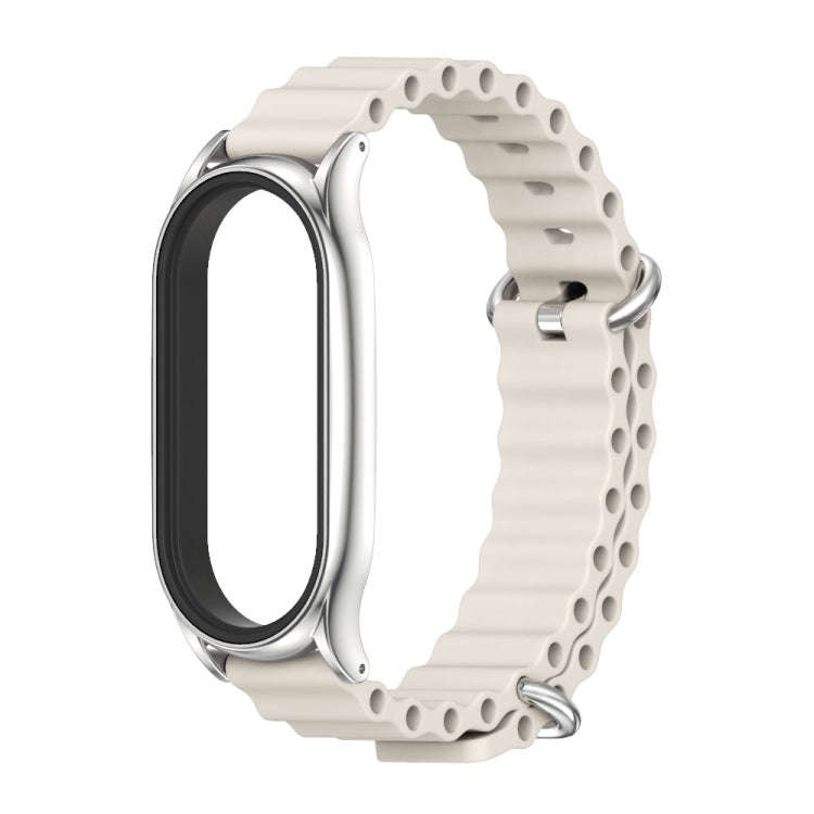 For Xiaomi Mi Band 8 Mijobs Plus Case Marine Silicone Breathable Watch Band(Grey Silver)