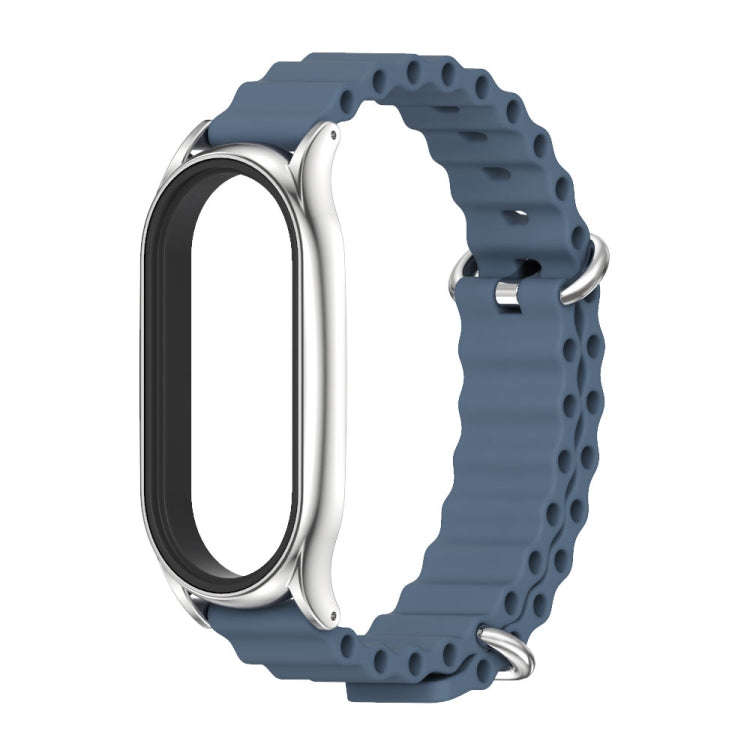 For Xiaomi Mi Band 8 Mijobs Plus Case Marine Silicone Breathable Watch Band(Space Blue Silver)
