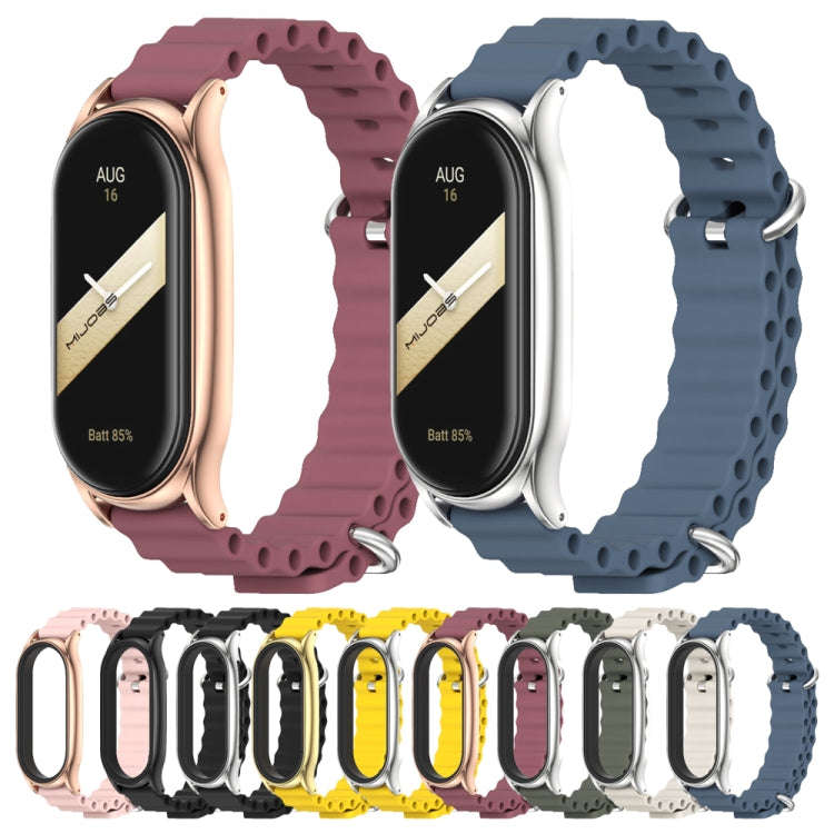 For Xiaomi Mi Band 8 Mijobs Plus Case Marine Silicone Breathable Watch Band(Grey Silver)