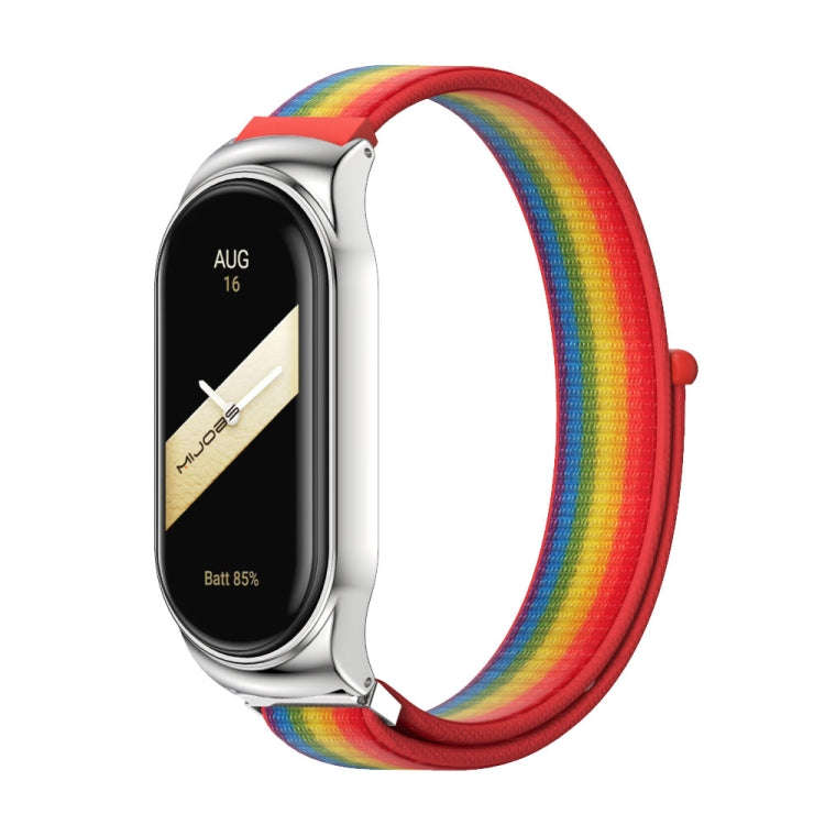 For Xiaomi Mi Band 8 Mijobs CS Case Breathable Nylon Loop Watch Band(Rainbow Silver)