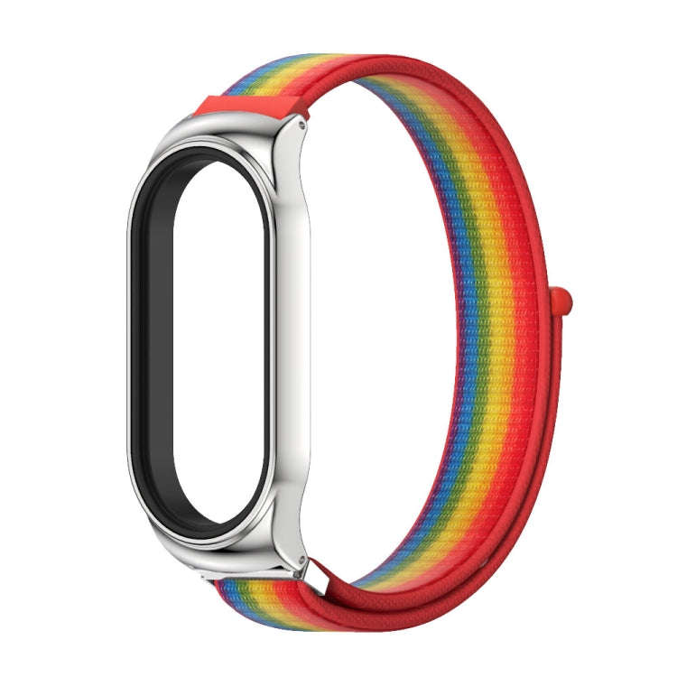 For Xiaomi Mi Band 8 Mijobs CS Case Breathable Nylon Loop Watch Band(Rainbow Silver)