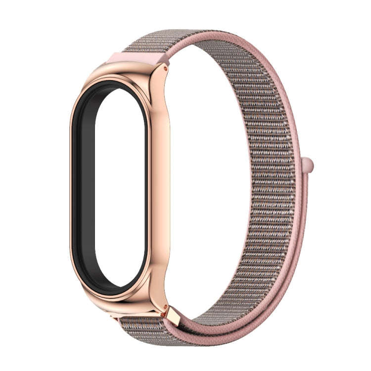 For Xiaomi Mi Band 8 Mijobs CS Case Breathable Nylon Loop Watch Band(Pink Rose Gold)