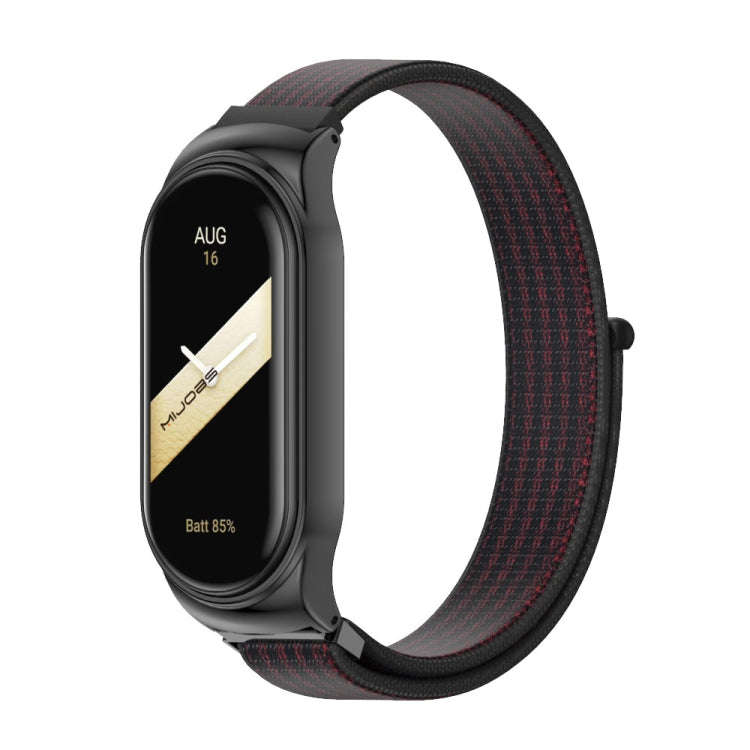 For Xiaomi Mi Band 8 Mijobs CS Case Breathable Nylon Loop Watch Band(Black Red)