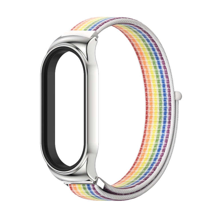 For Xiaomi Mi Band 8 Mijobs CS Case Breathable Nylon Loop Watch Band(Colorful Silver)