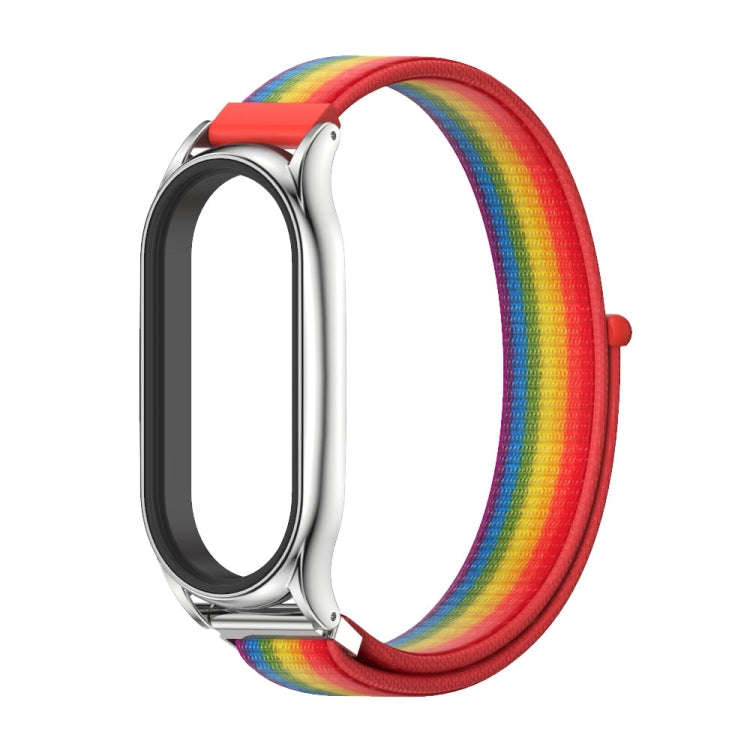For Xiaomi Mi Band 8 Mijobs Plus Case Breathable Nylon Loop Watch Band(Rainbow Silver)